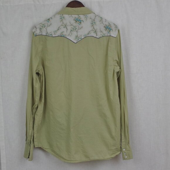 Men's Light Green Floral Decorative Snap Button Western Shirt Large - Picture 5 of 8